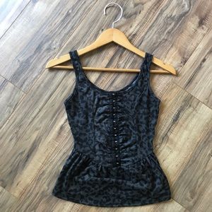 Leopard print peplum top with corset style front